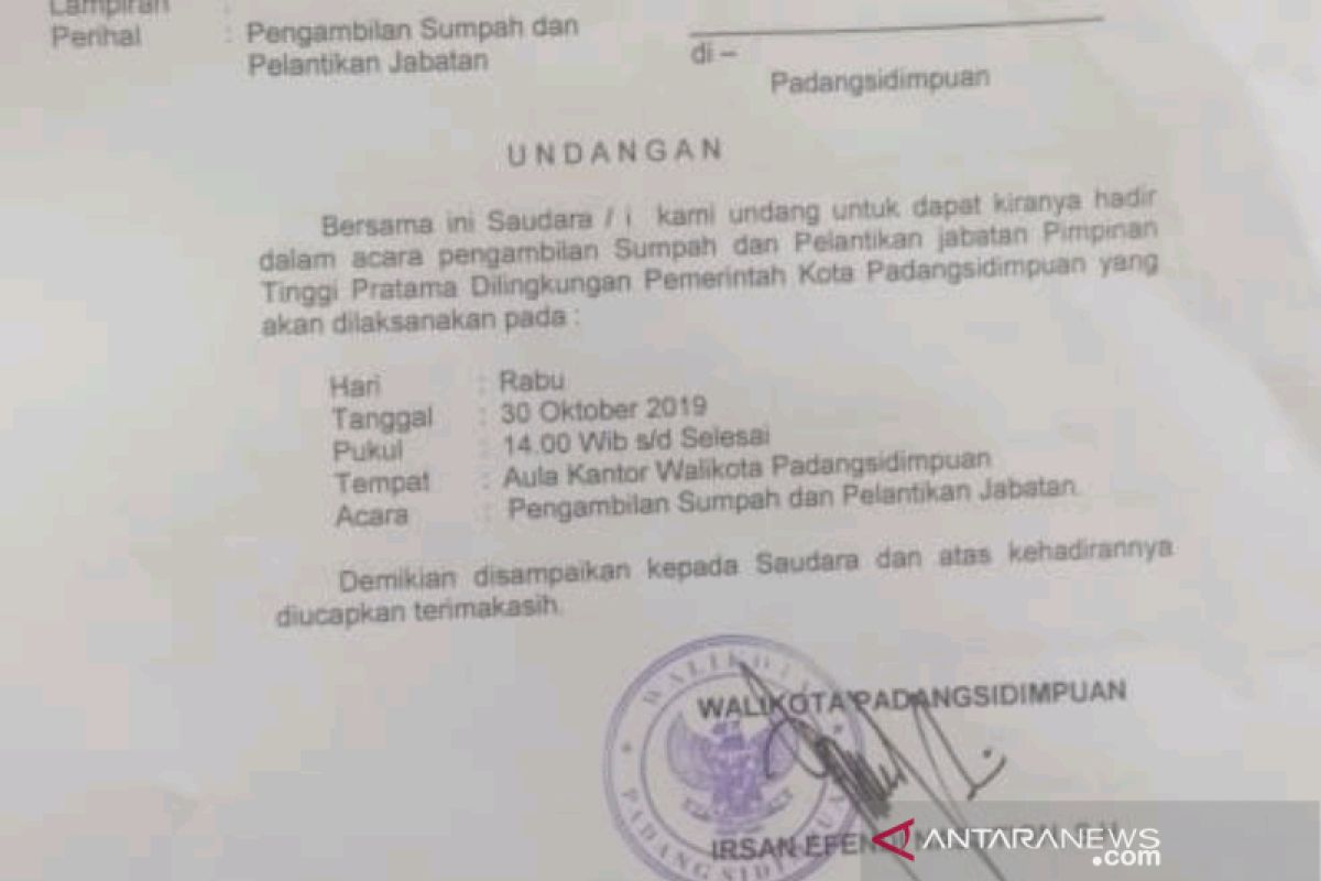 Beredar isu rotasi dan pelantikan Eselon II Pemkot Padangsidimpuan siang Ini