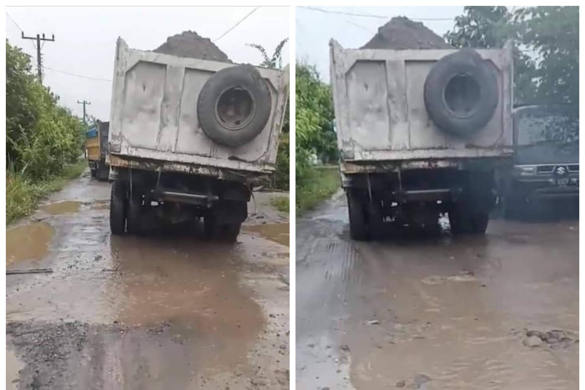 Memprihatikan, Jalan Desa Banyumas Stabat penuh dengan lubang besar