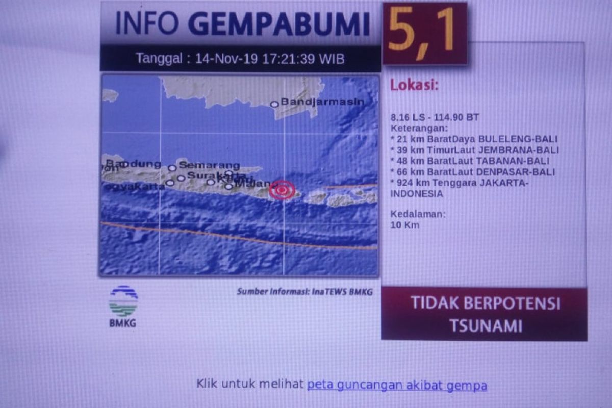 Sebagian warga Jember rasakan getaran gempa bumi di Bali