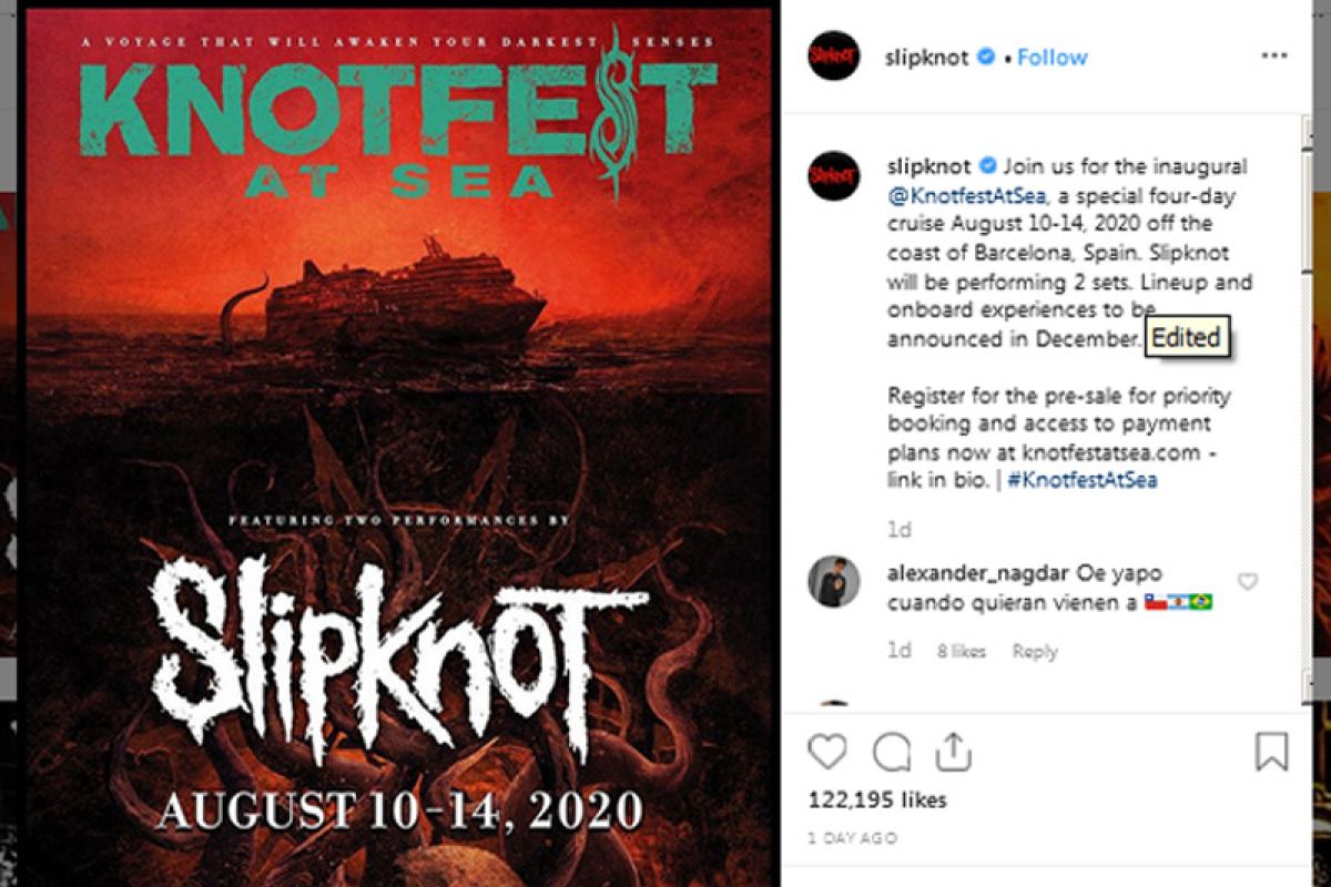 Slipknot akan gelar konser di kapal pesiar