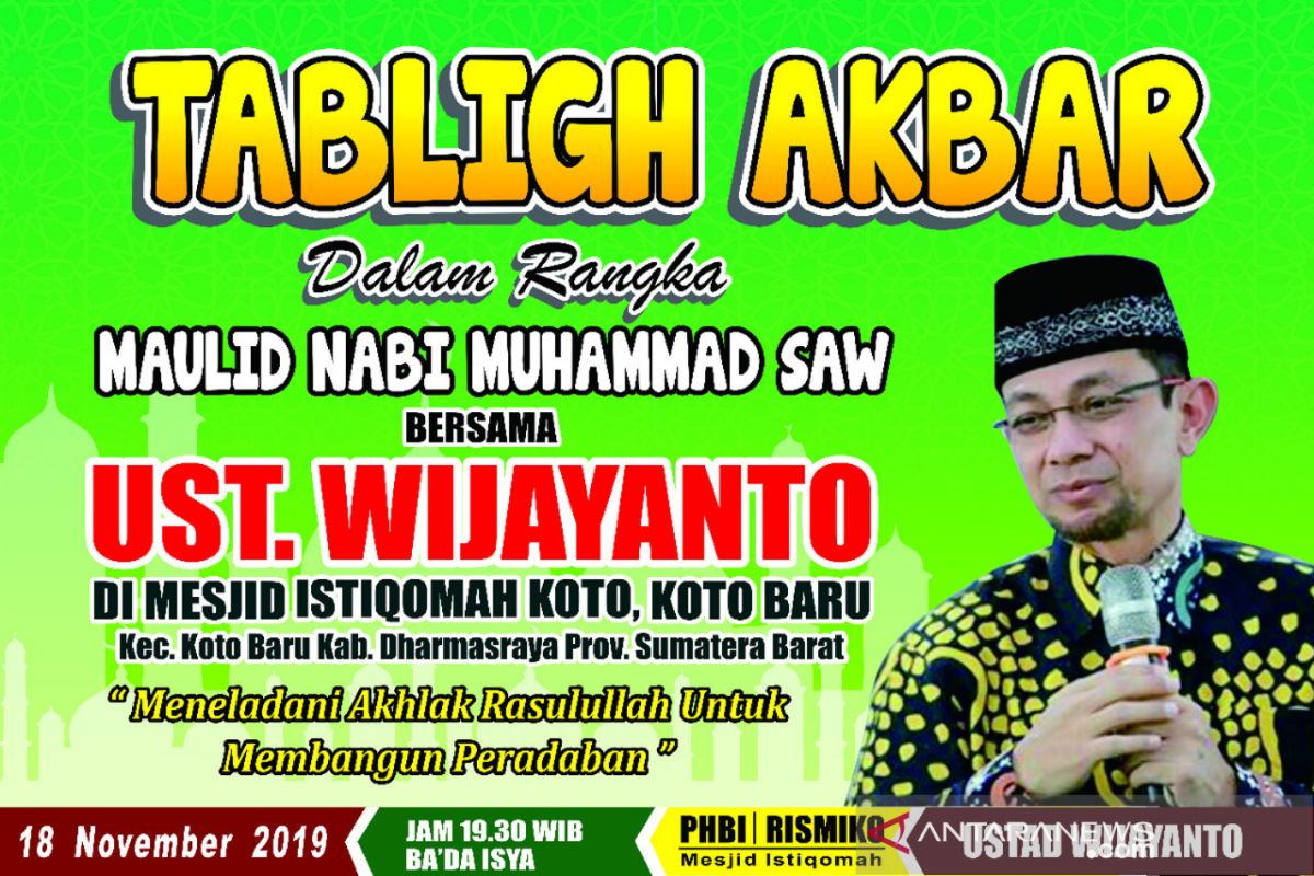 Malam ini, ustaz Wijayanto isi tabliqh akbar di Dharmasraya