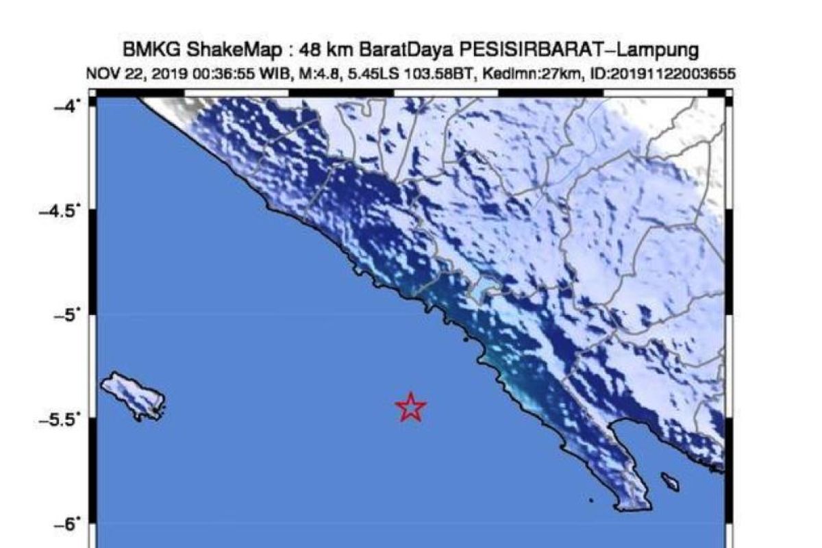 Gempa berkekuatan magnitudo 4,8 di Pesisir Barat Lampung tak berpotensi tsunami