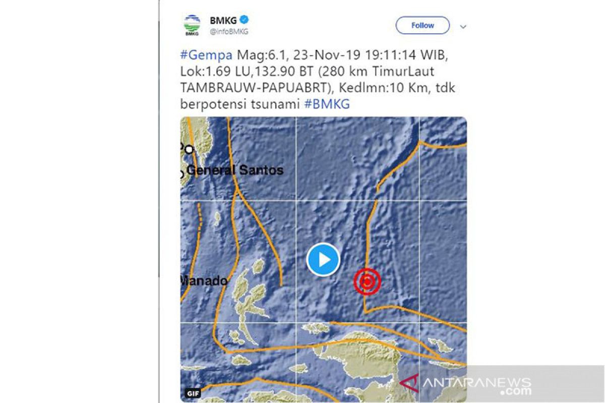 Gempa 5,2 Magnitudo terjadi di Bolaang Mongodow Selatan