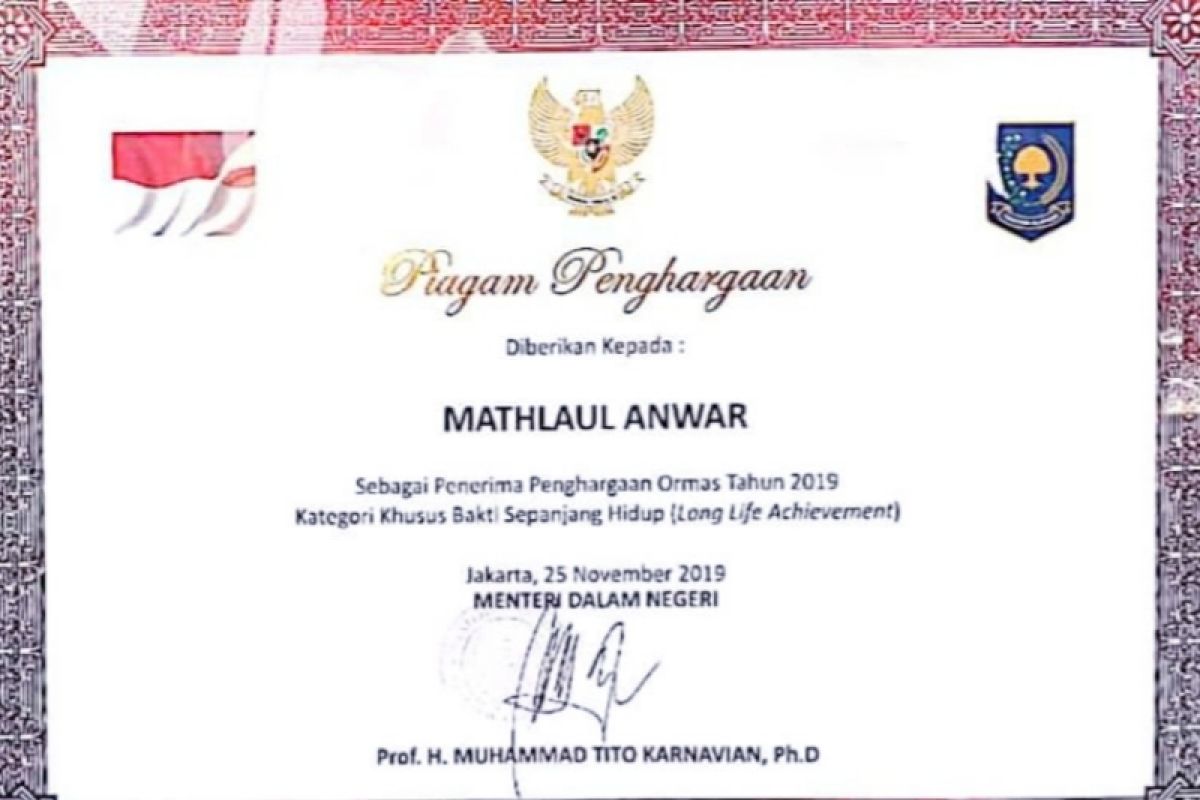 Mathla'ul Anwar dapatkan penghargaan dari Kemendagri