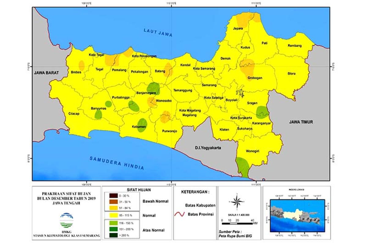 BMKG prakirakan sebagian Jateng hujan normal selama Desember