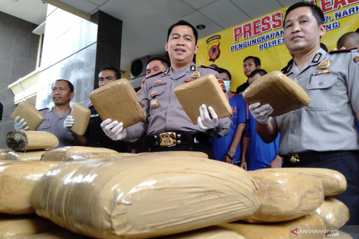 Polisi Karawang sita 80 kilogram ganja dari penangkapan empat pengedar