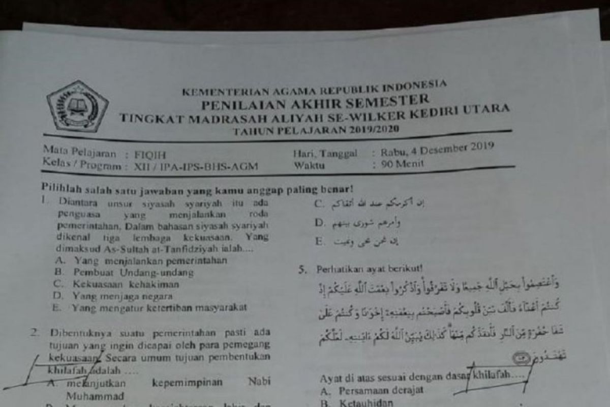 Kemenag Jatim cabut naskah ujian bermuatan khilafah