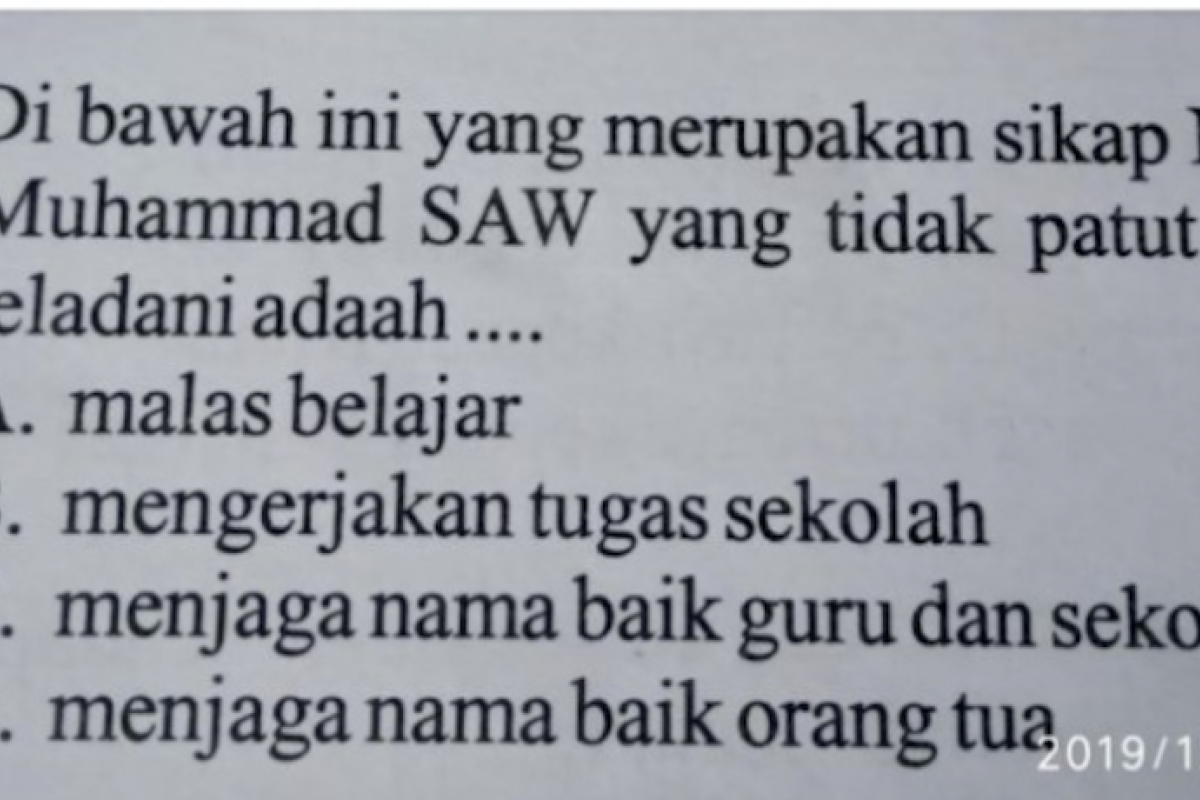 Ditemukan Soal Ujian SD  dinilai melecehkan Nabi Muhammad SAW di Solok