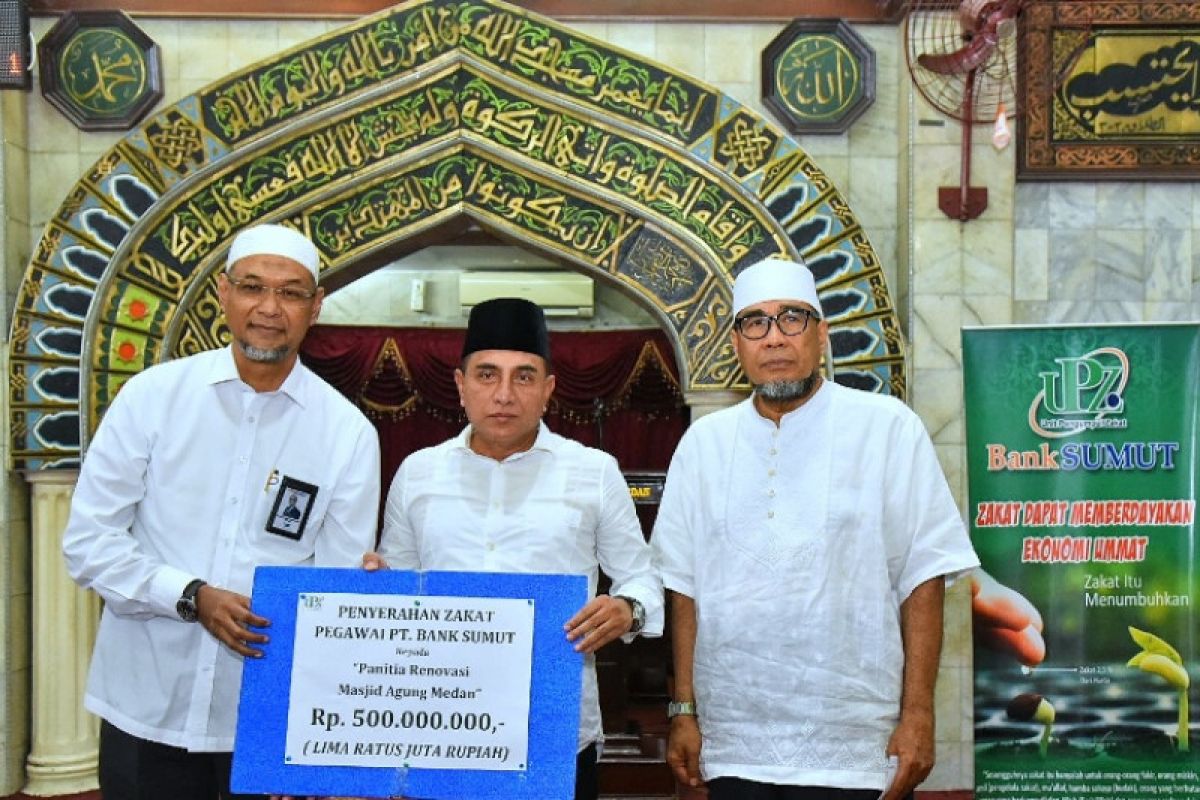 Rp500 juta zakat disalurkan Bank Sumut untuk pembangunan Masjid Agung