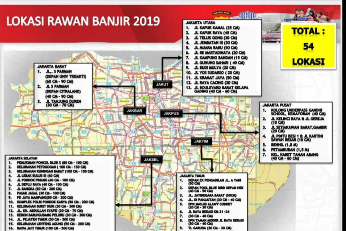 Polda Metro Jaya umumkan 54 lokasi rawan banjir di Jakarta