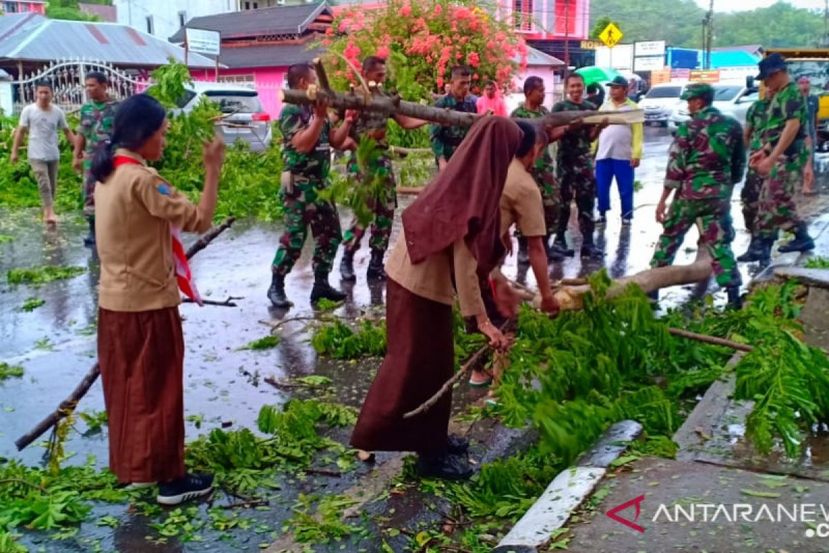 Di Kendari, prajurit TNI-Pramuka bersihkan pohon tumbang