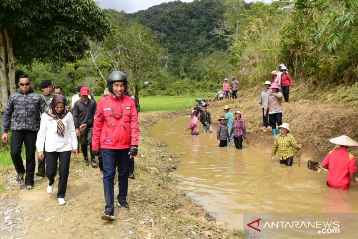 Presiden Jokowi tinjau pembangunan saluran irigasi di Desa Pa Api
