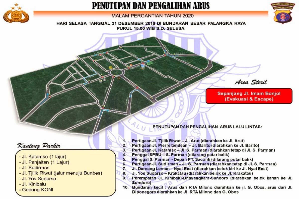 10 jalur dialihkan pada malam tahun baru di Palangka Raya, ini daftarnya