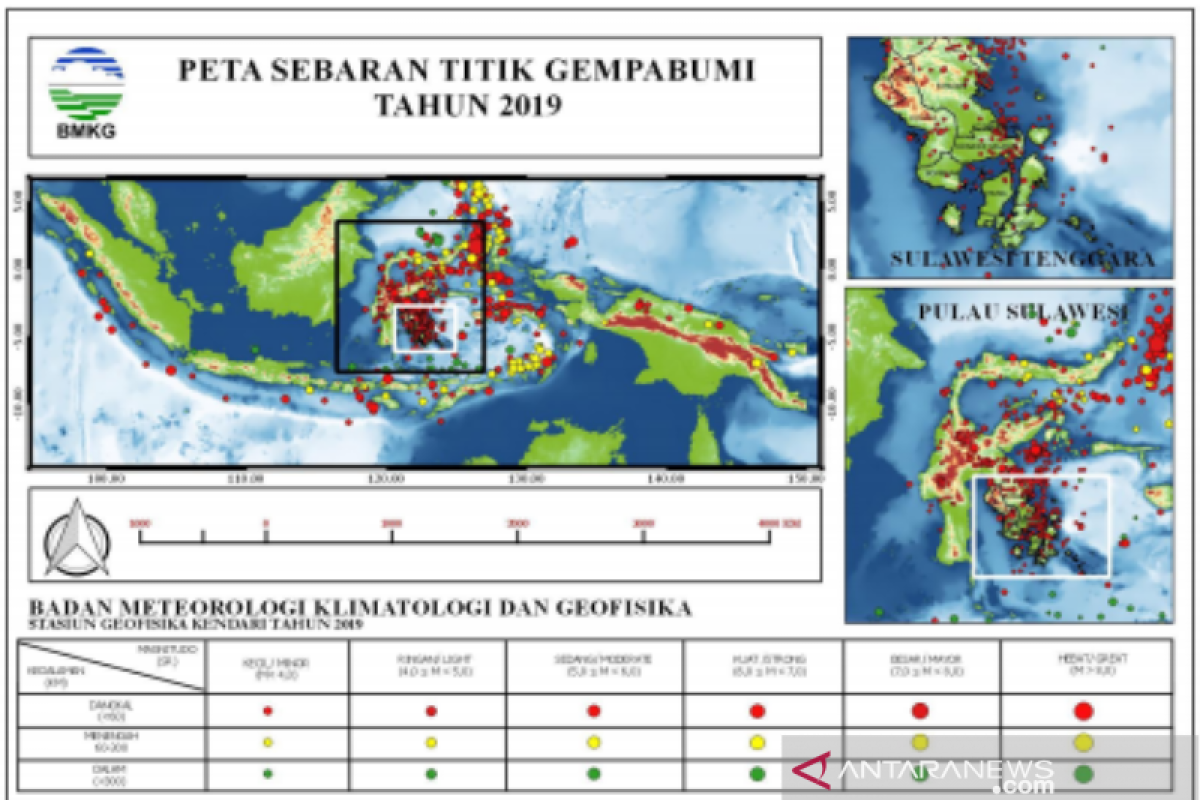 Sepanjang 2019, Sultra alami 1.057 gempa bumi