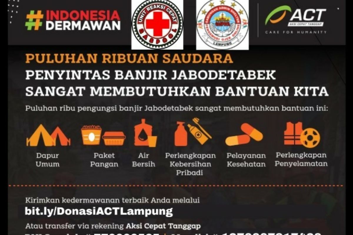 ACT bersama Gaspool Lampung galang dana peduli banjir Jabodetabek