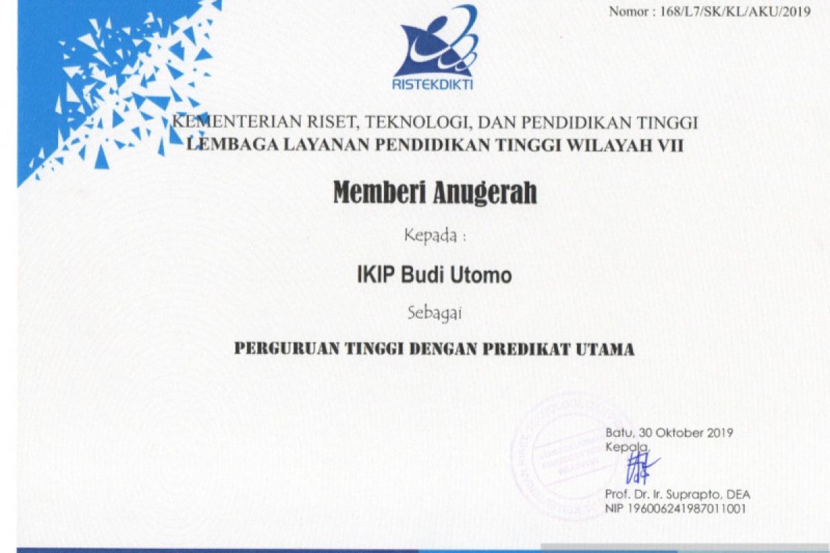 IKIP Budi Utomo Malang raih penghargaan perguruan tinggi predikat utama