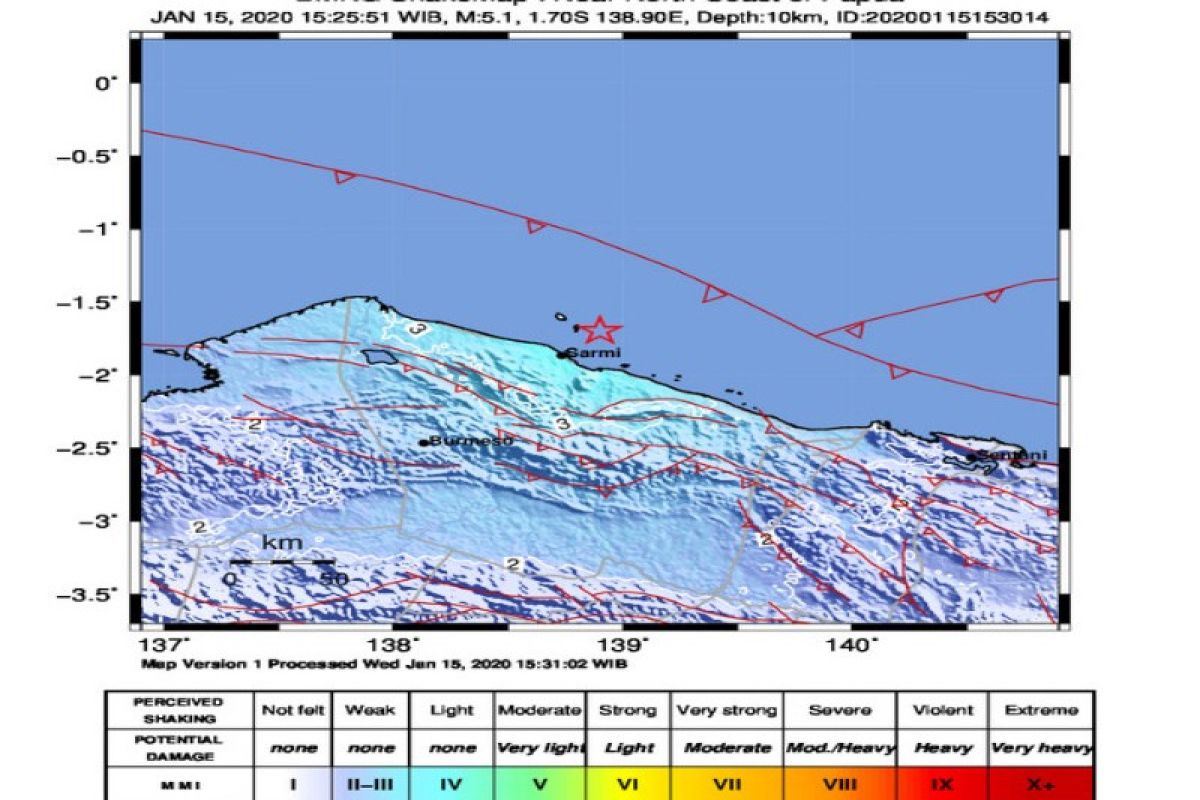 BMKG pastikan gempa magnitudo 5,1 di Sarmi tak berpotensi tsunami