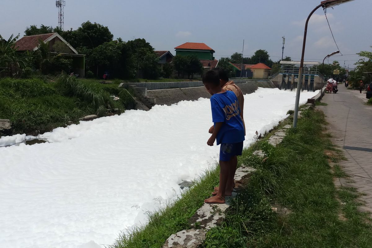 Tak mau berspekulasi, DLHK Sidoarjo teliti busa putih menutupi Sungai Sumput