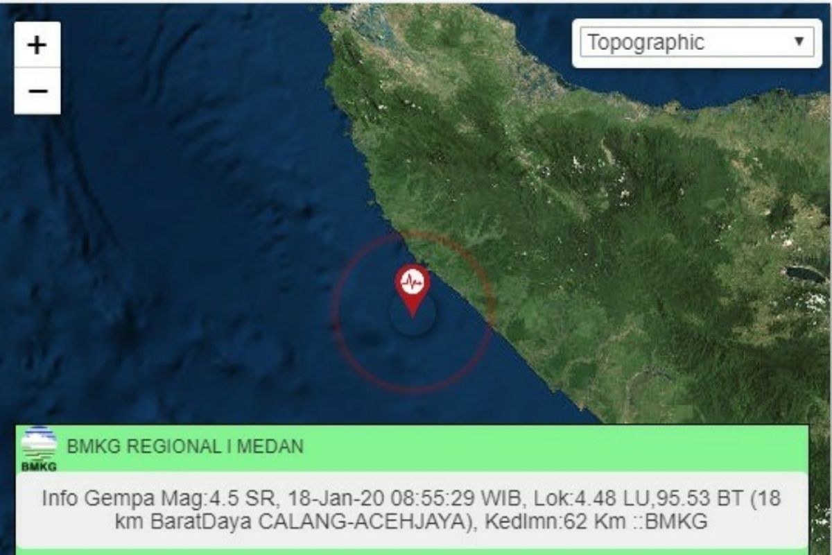 Gempa 4,5 SR di Calang terasa hingga ke Banda Aceh