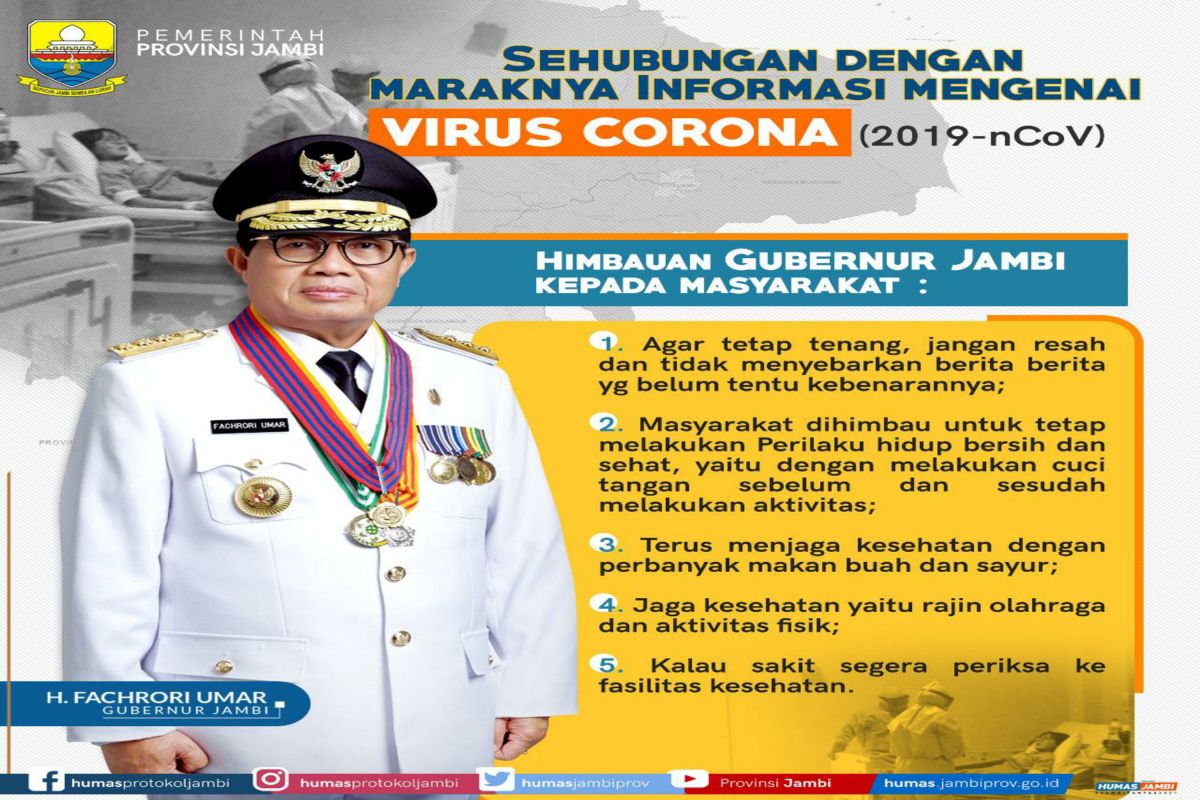 Pemprov Jambi imbau masyarakat tidak panik tanggapi isu virus corona