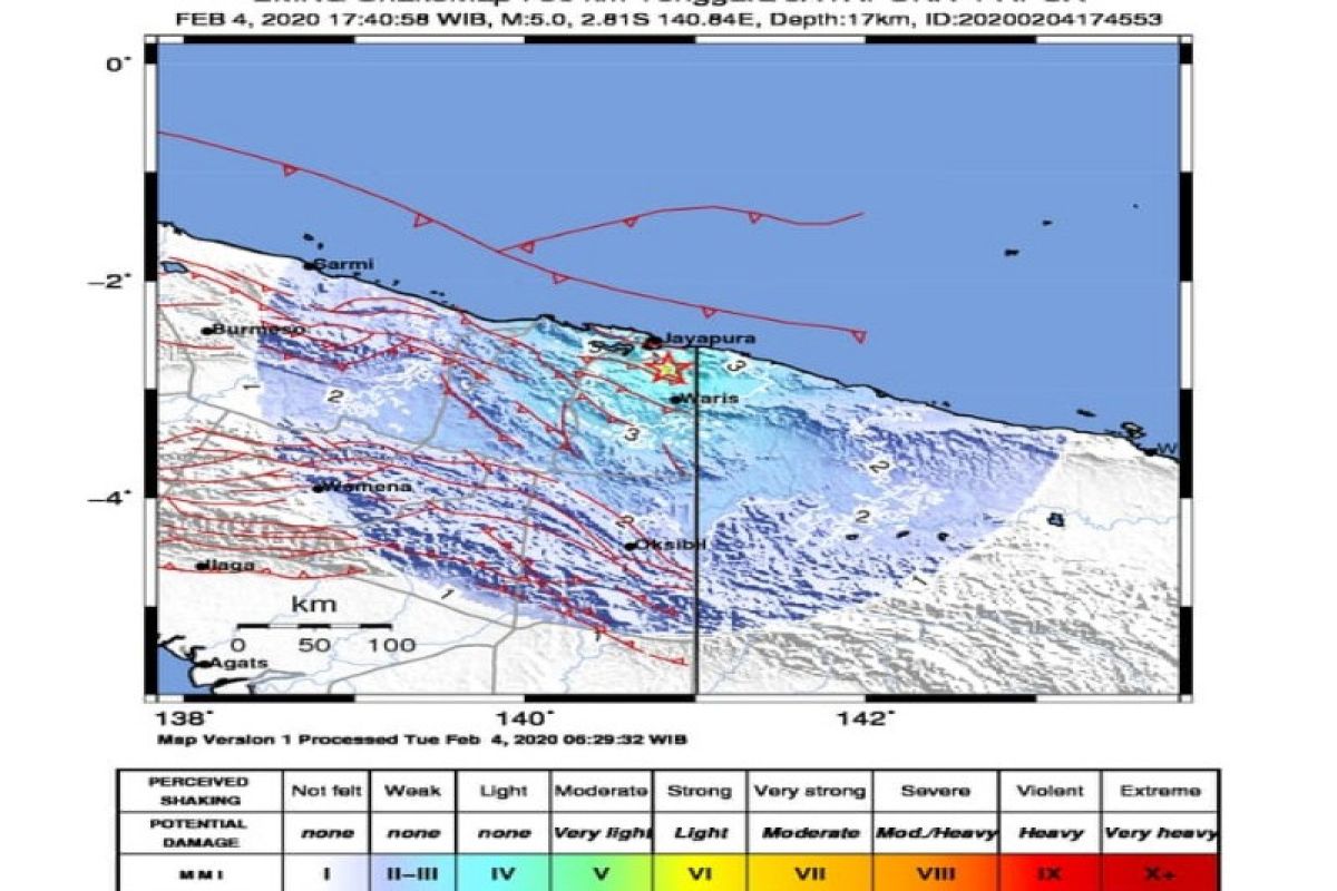 Gempa berkekuatan magnitudo 5 guncang kota Jayapura dan sekitarnya