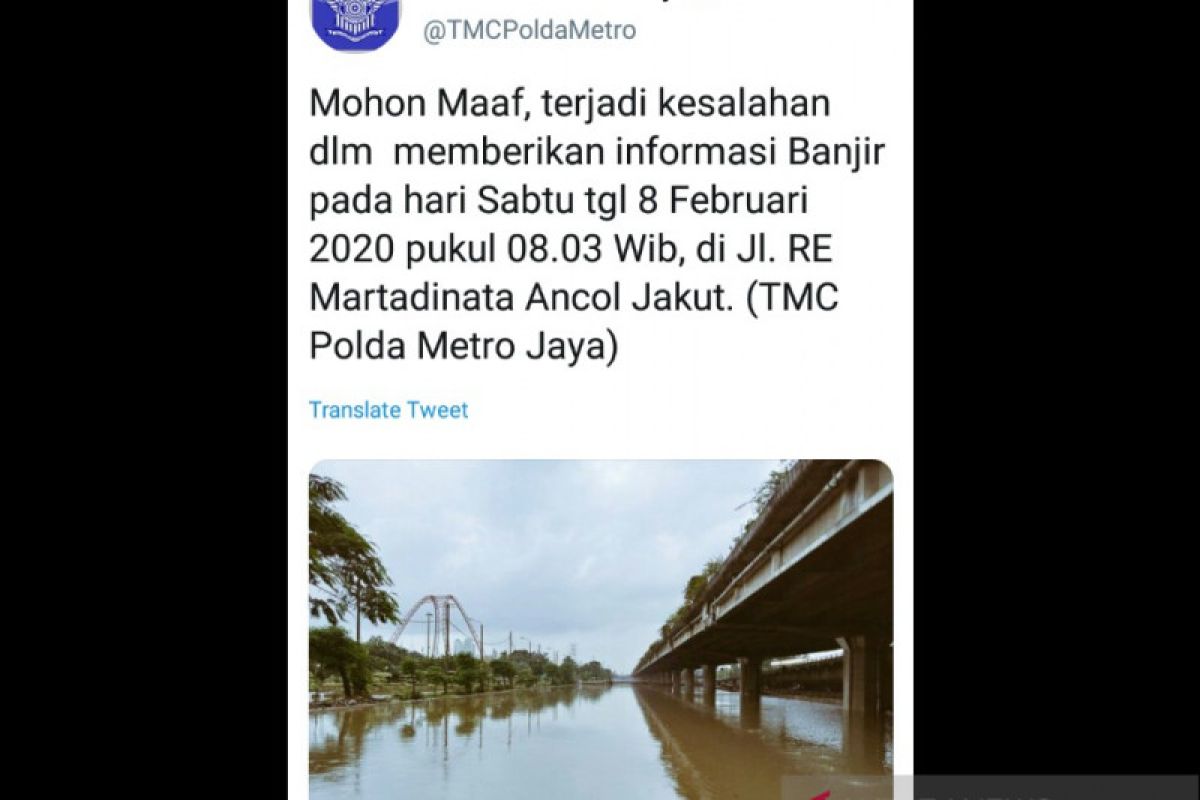 Akun @TMCPoldametro akui unggah informasi banjir yang tidak akurat