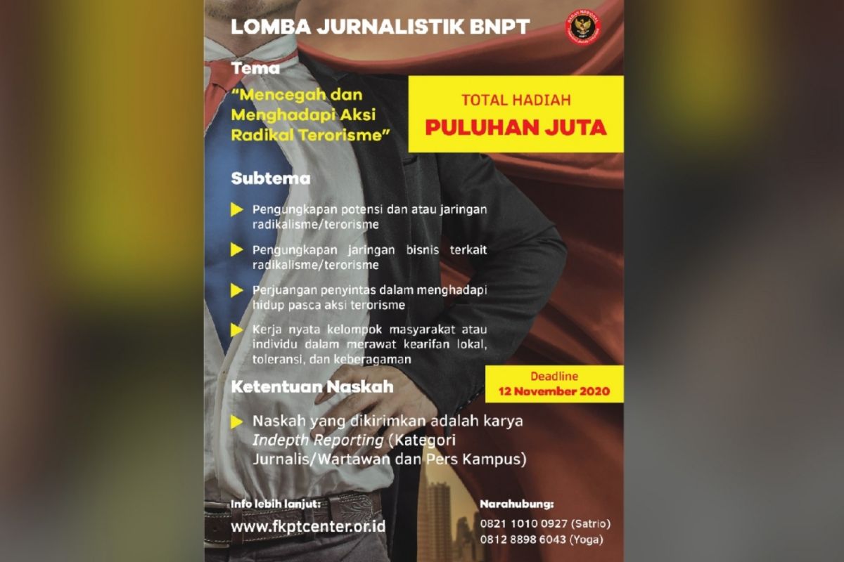 Lomba jurnalistik BNPT berhadiah puluhan juta rupiah