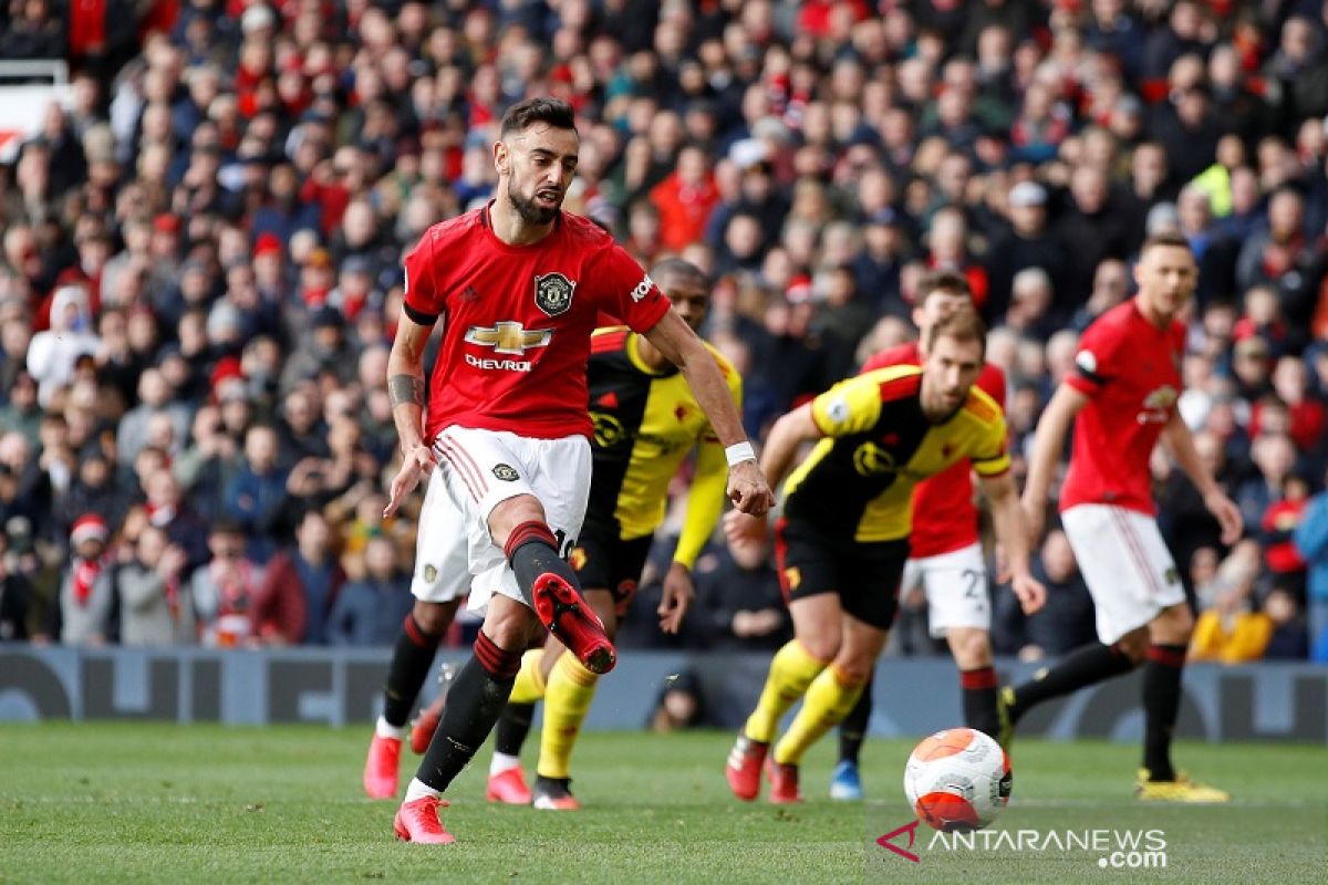 Bruno Fernandes cetak gol bantu MU lumat Watford 3-0