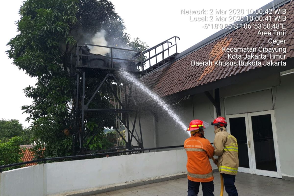 Toren air di Anjungan Jawa Timur TMII terbakar