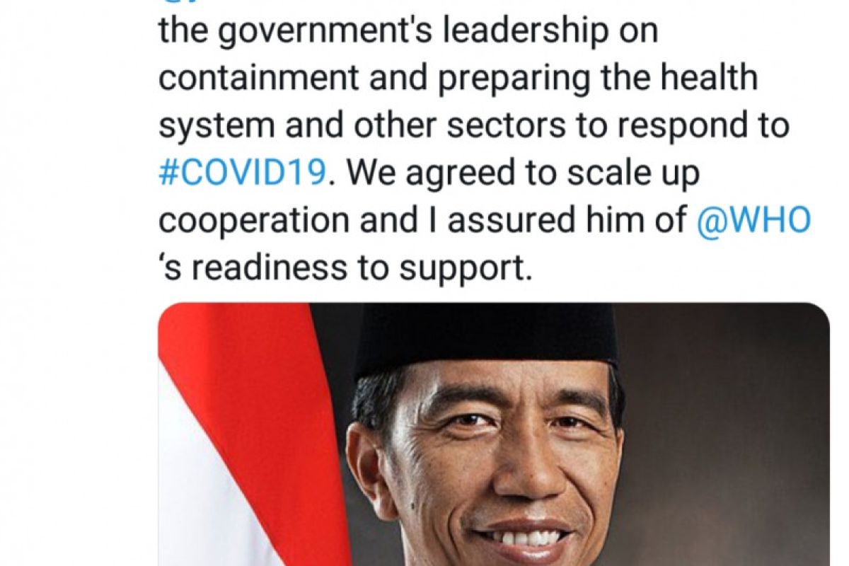 Presiden Jokowi telepon Dirjen WHO terkait masalah COVID-19