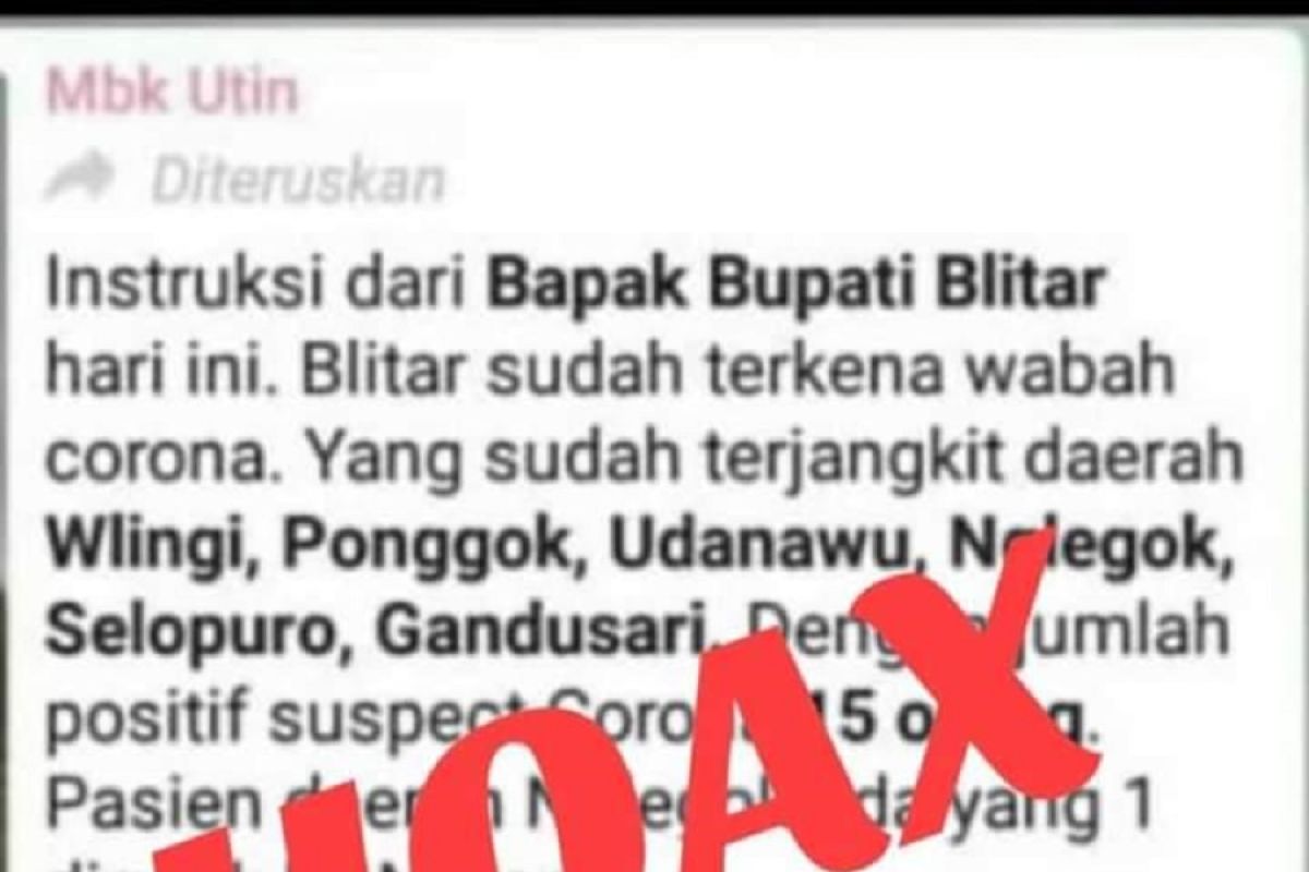 Pemkab Blitar tegaskan info warga positif terinfeksi corona adalah hoaks