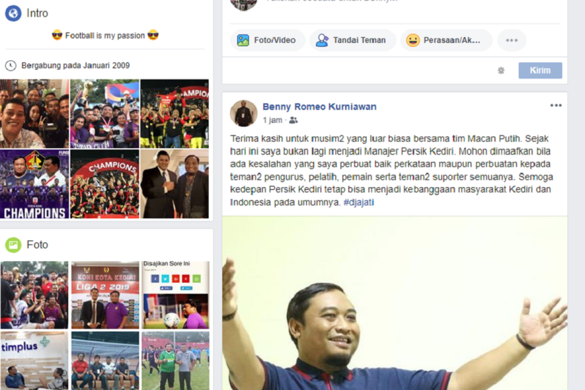 Liga 1 Indonesia, Manajer Persik Kediri Beny Kurniawan mundur