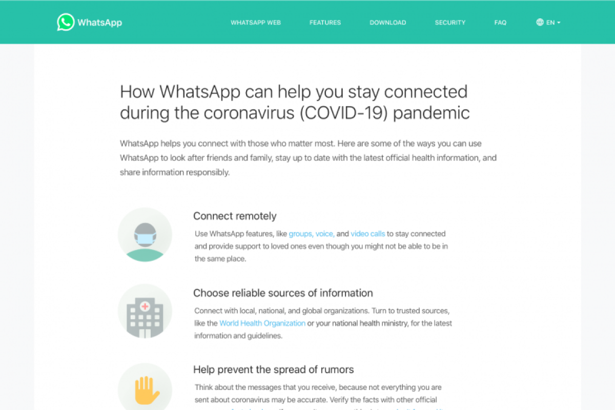 WhatsApp luncurkan pusat informasi terkait corona