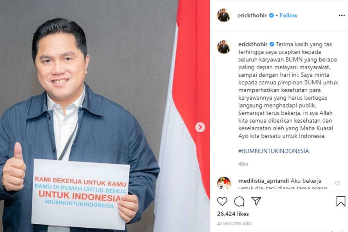 Erick Thohir minta pimpinan BUMN perhatikan kesehatan karyawannya