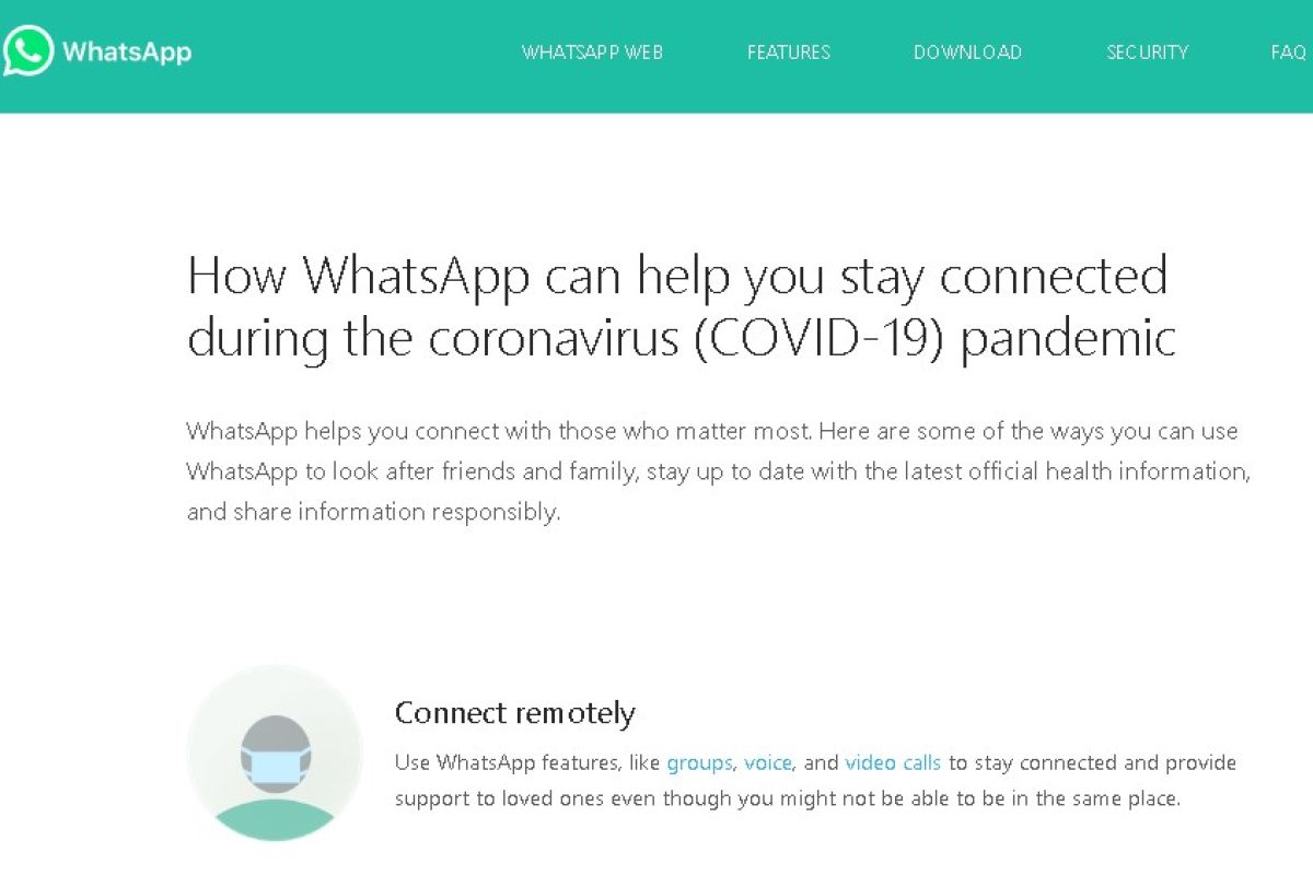 Kominfo-WhatsApp luncurkan hotline  gratis  virus corona