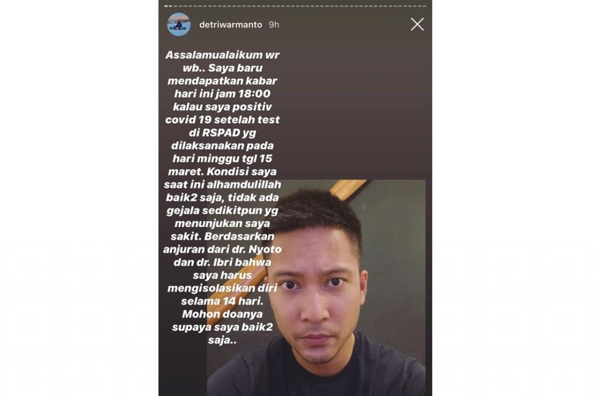 Aktor Detri Warmanto positif corona