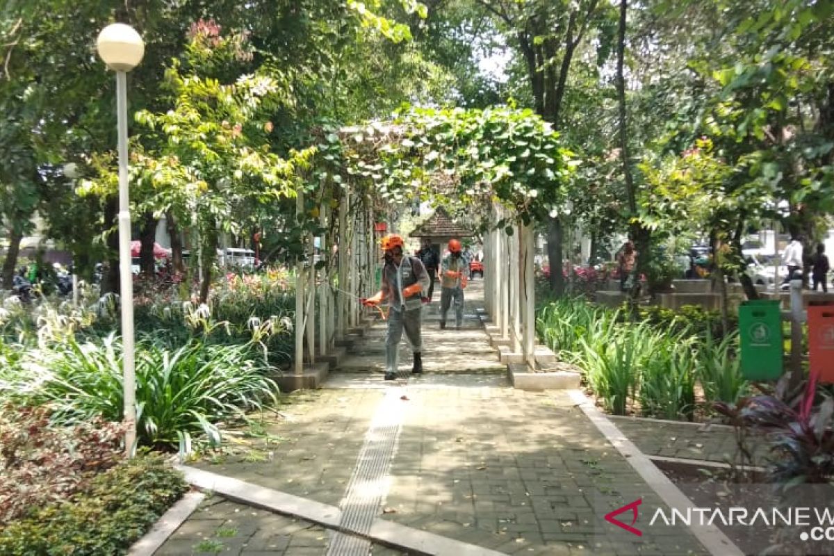 Taman-taman kota di Malang disemprot cairan desinfektan