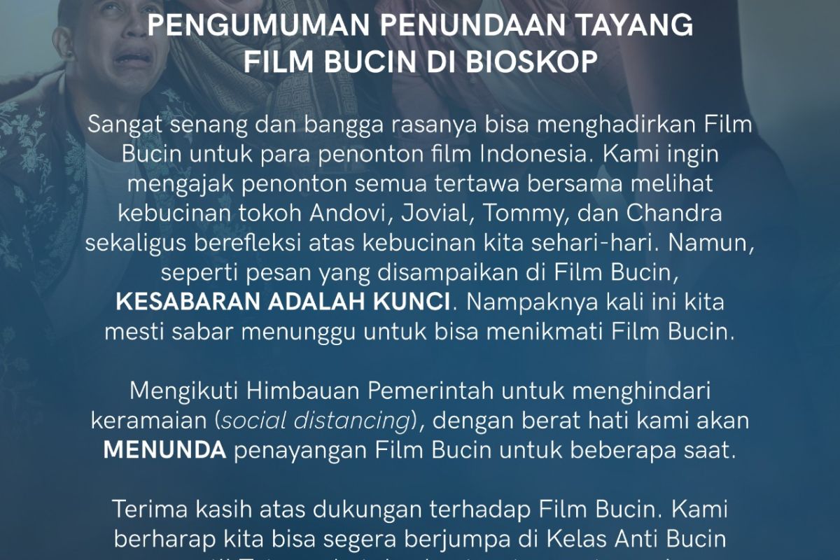 Film "Bucin" tunda jadwal tayang cegah COVID-19