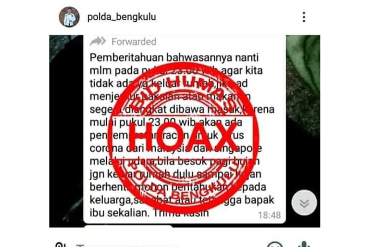 Polda Bengkulu sebut penyemprotan racun korona dari udara hoax