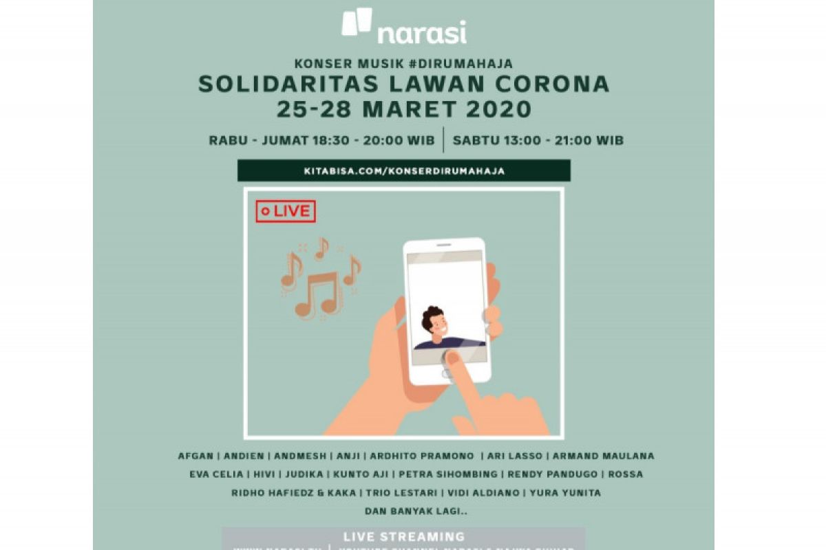 Nonton konser "online" sampai akhir pekan agar tidak bosan #dirumahaja