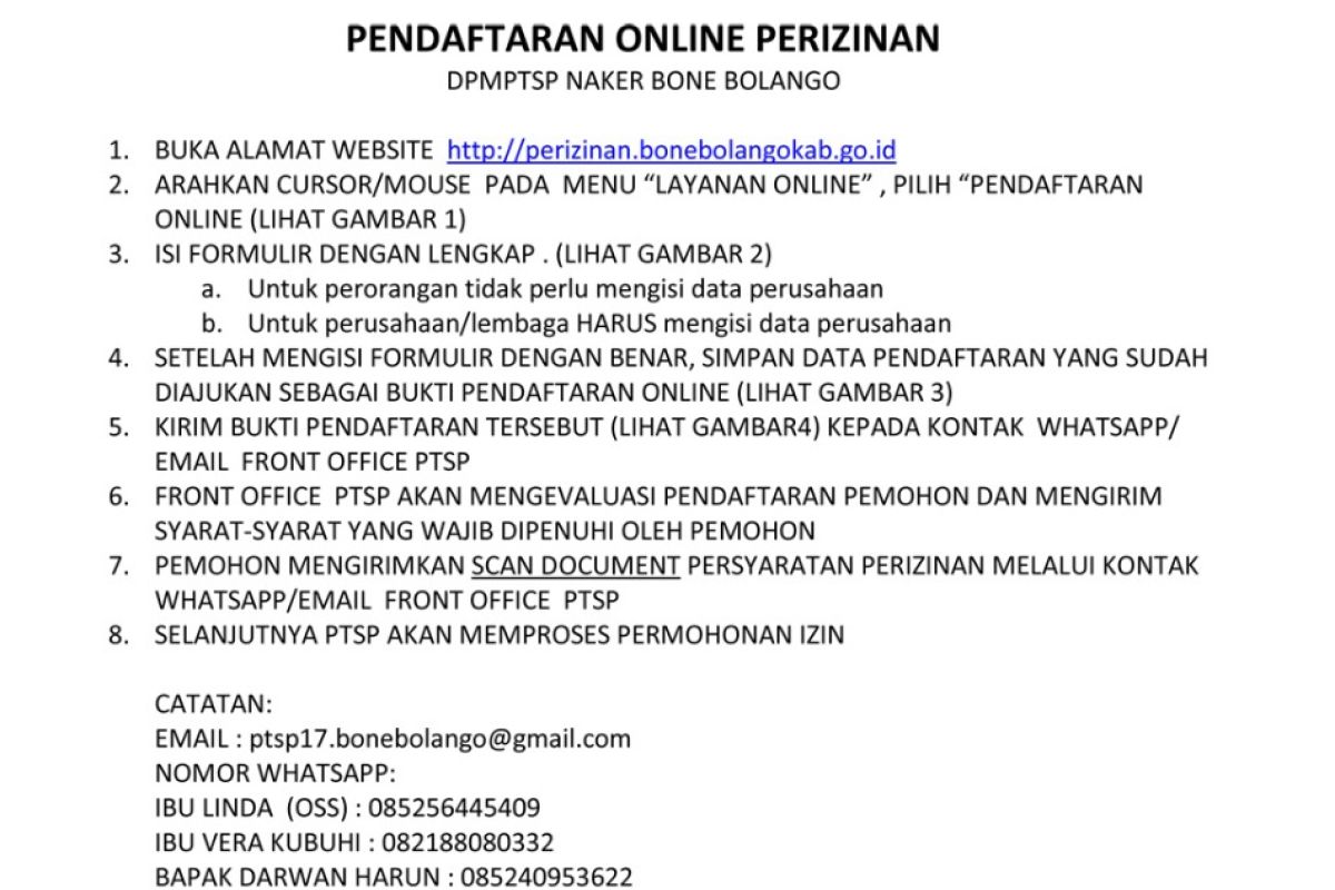 DPMPTSPTK Bone Bolango layani perizinan secara online