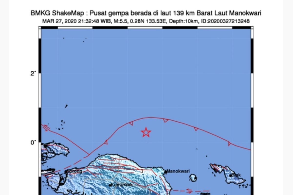 BMKG: Belum ada laporan kerusakan akibat gempa tektonik di Manokwari