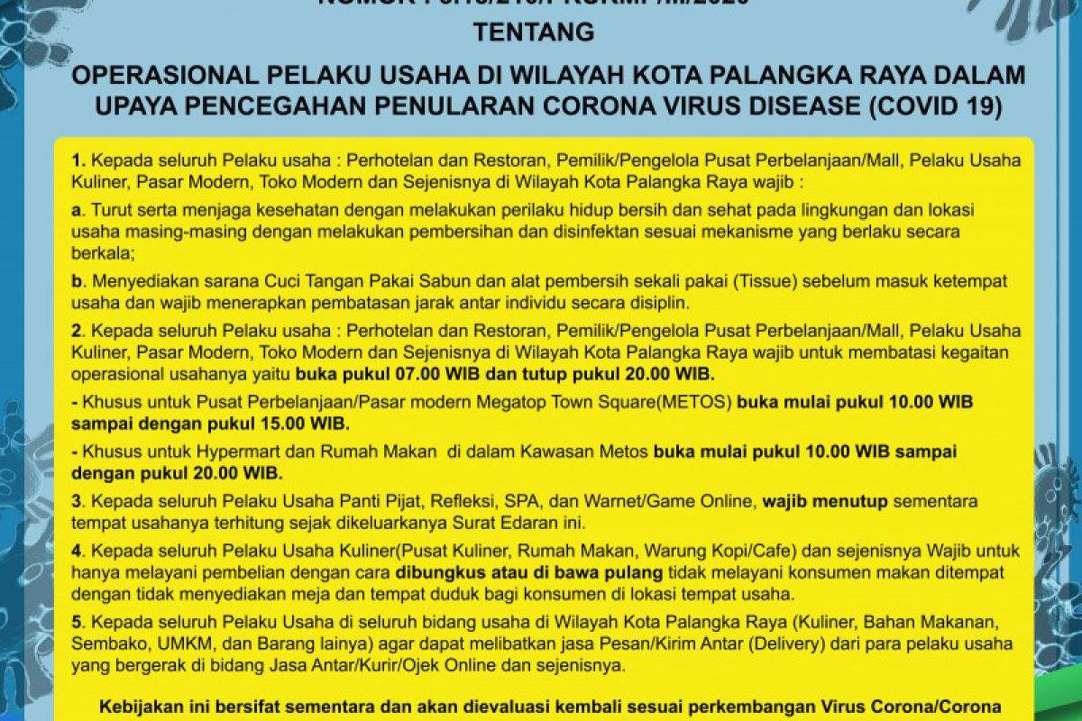 Cegah COVID-19, Palangka Raya batasi jam operasional usaha