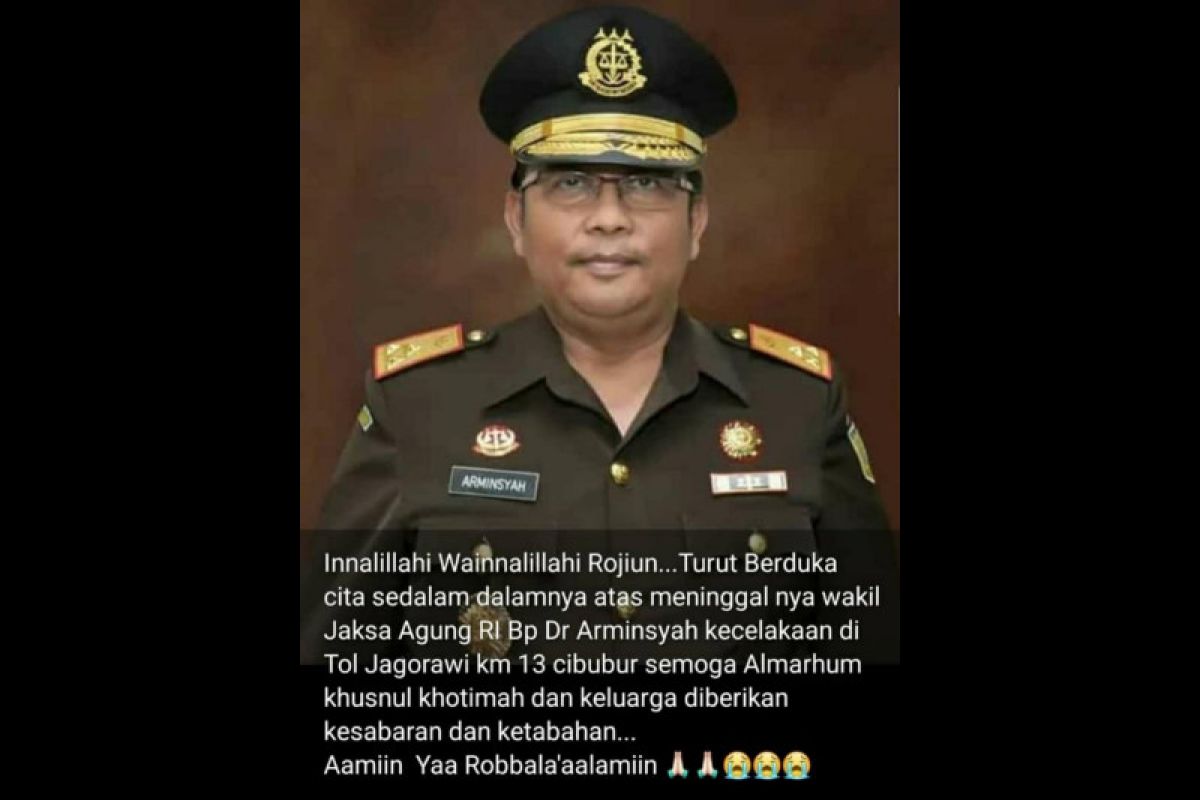 Wakil Jaksa Agung Arminsyah meninggal dunia dalam kecelakaan di Tol Jagorawi