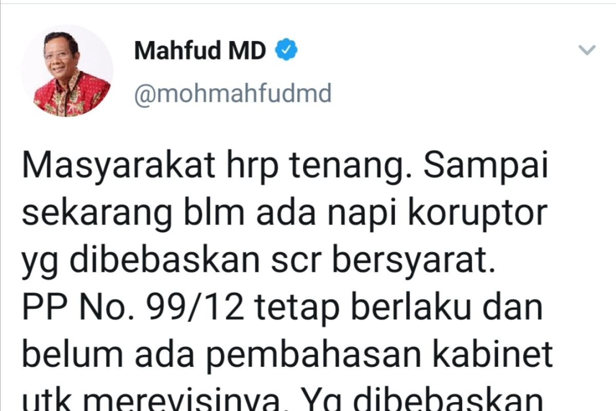 Mahfud jelaskan 30 ribu narapidana yang akan dibebaskan bukan napi koruptor