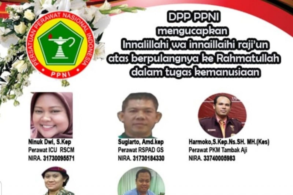 PPNI berbela sungkawa atas wafatnya enam perawat pasien virus corona/COVID-19