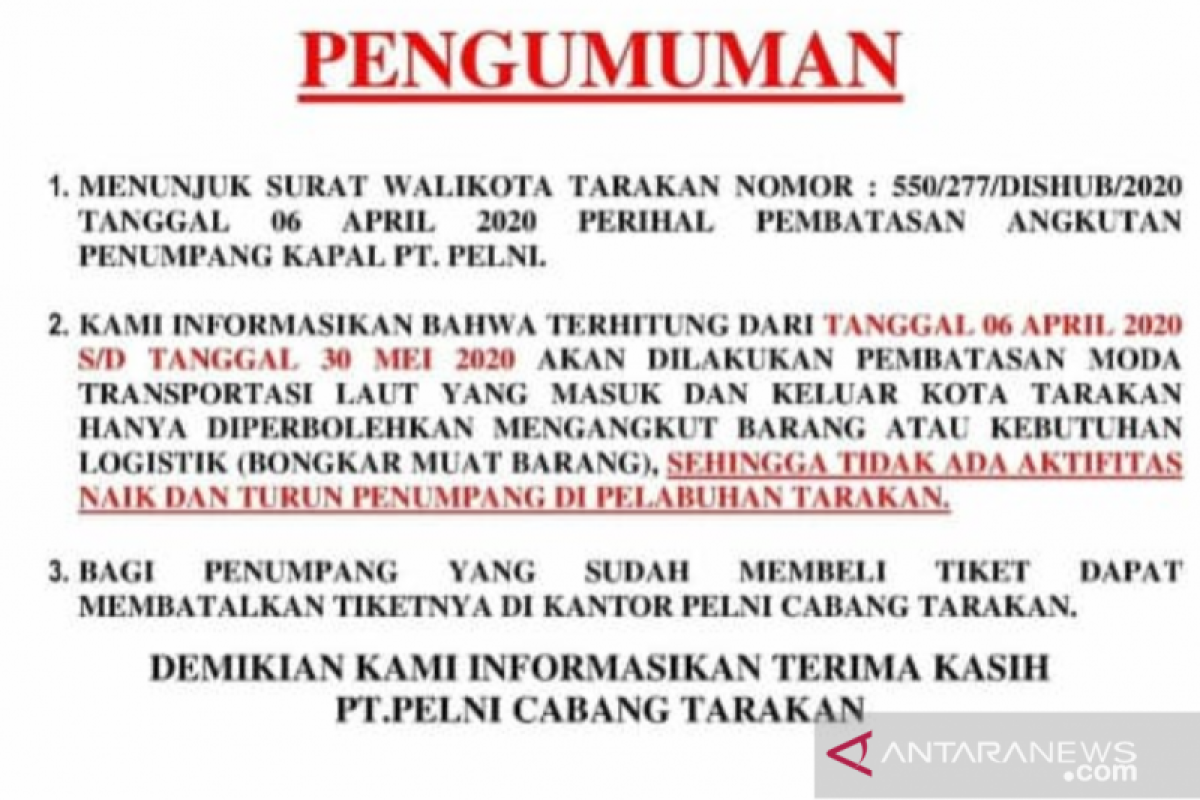 Kapal Pelni berhenti beroperasi di Tarakan