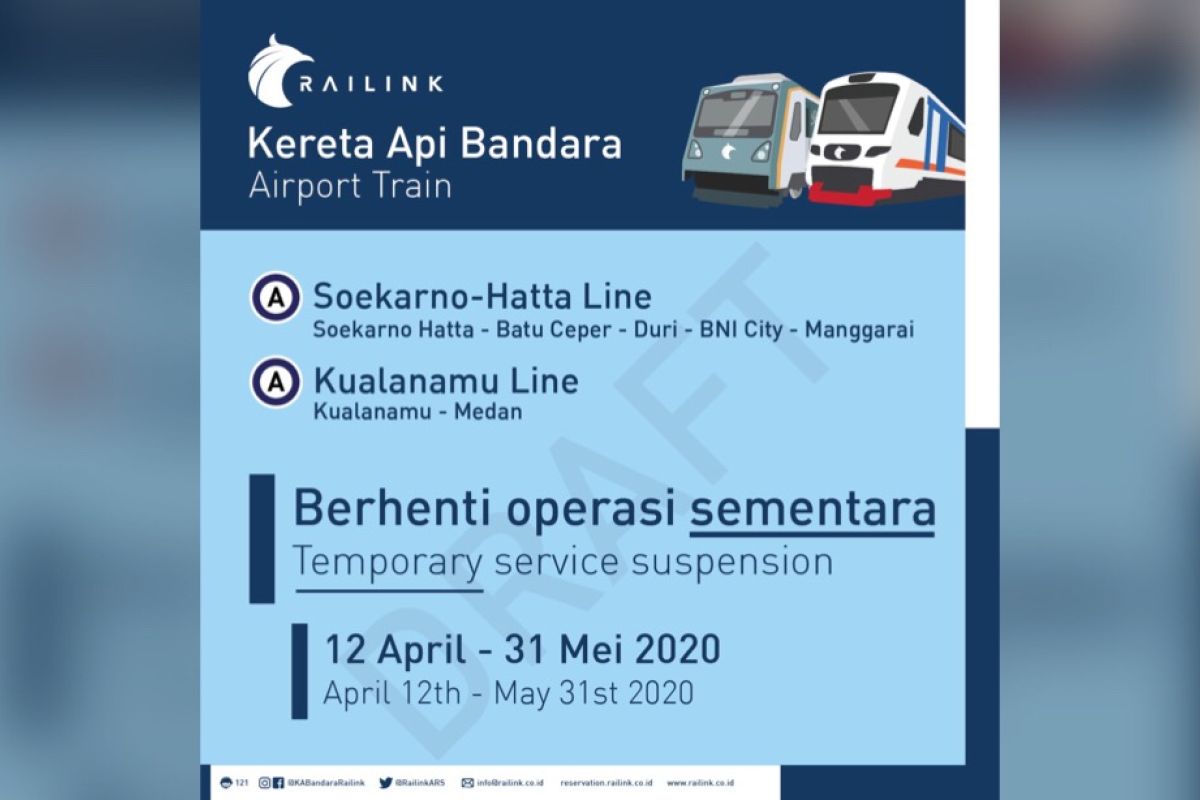 KA Bandara berhenti operasi 12 April-31 Mei