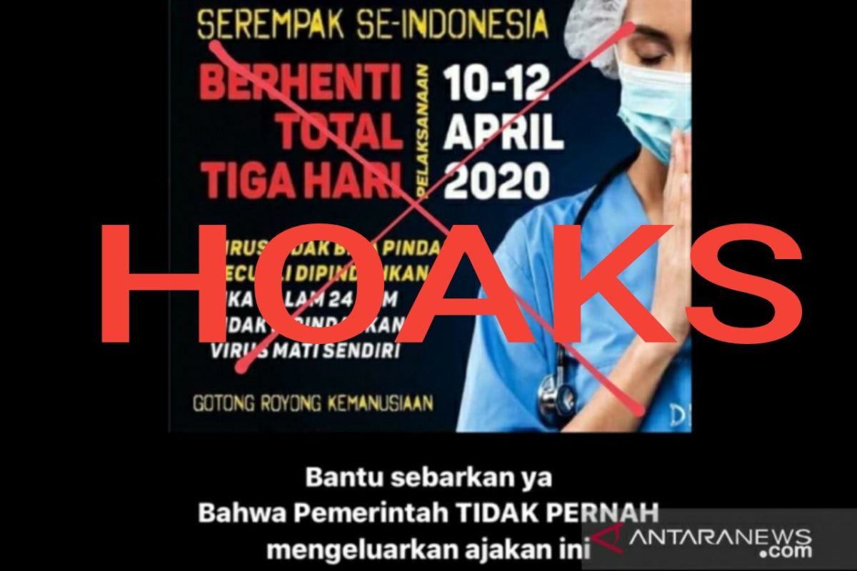 Cek fakta: ajakan berhenti aktifitas tiga hari adalah hoaks