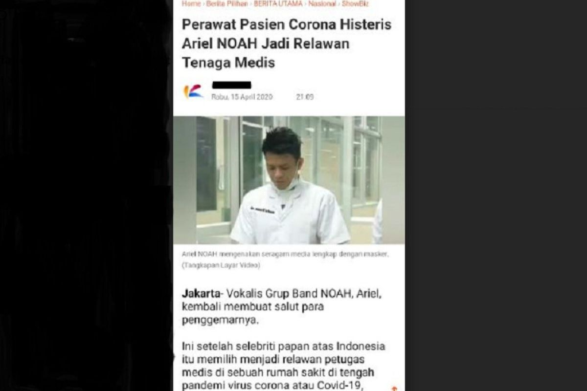 Ariel Noah jadi relawan tenaga medis hoaks